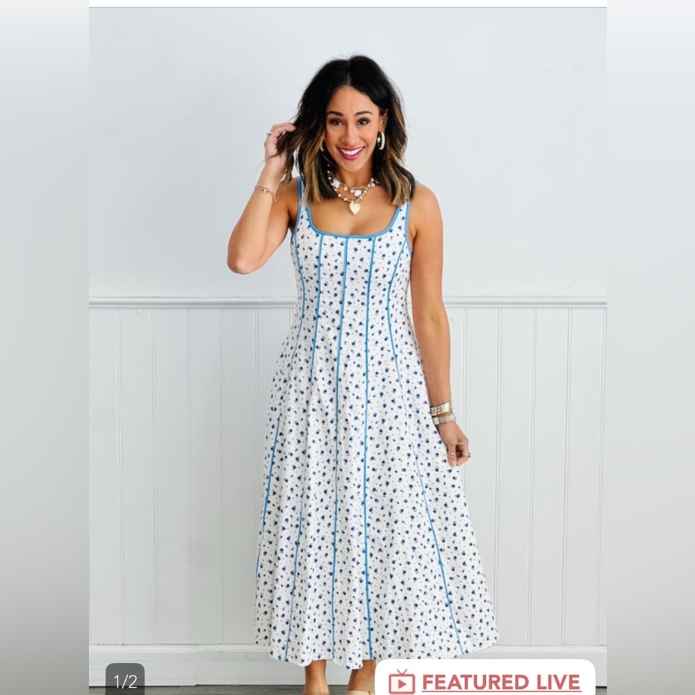 Blue White Floral Walker Rose Boutique Spring Dress Small NWT